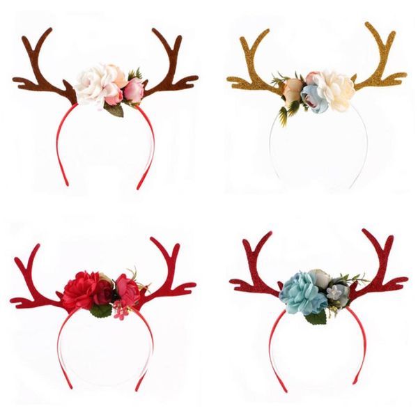 Banda da cabeça de Natal Mulheres Girs Kid Christmas Deer Antlers Costume Festa de cabelos Banda de cabelos novo Floral Hairband1585519
