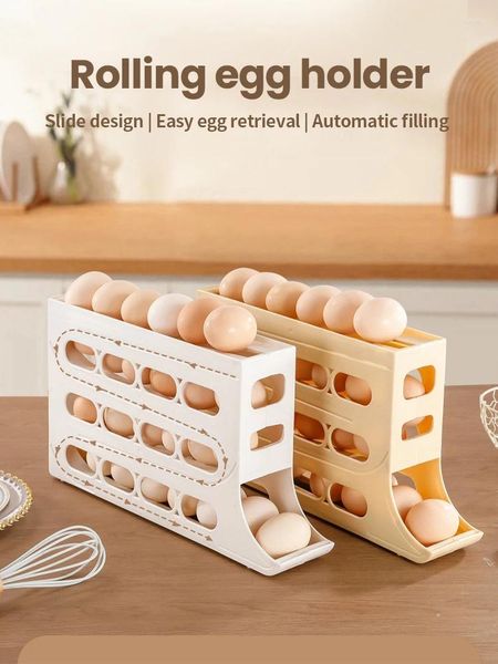Armazenamento de cozinha Caixa de ovo da caixa de ovo da geladeira lateral da porta rolante do suporte de alimentos Automático automático