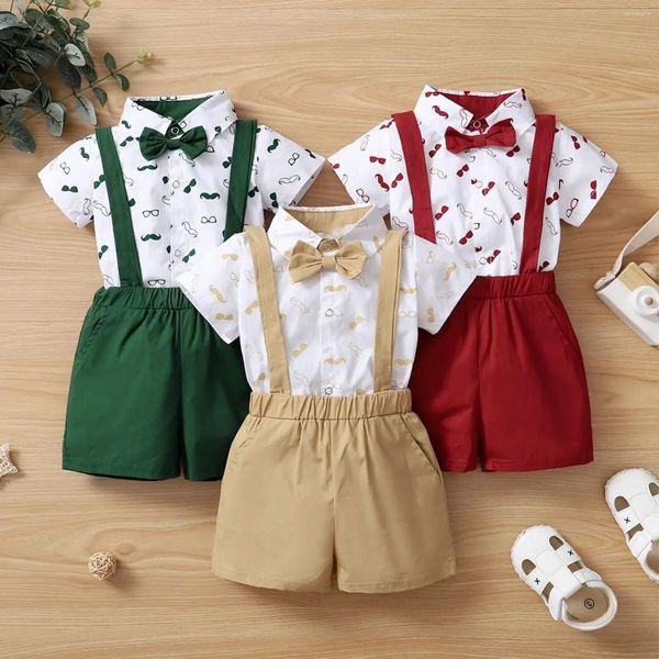 Kleidungssets Sommer Baby Jungen Kleidung Set Bartendruck Kurzarm Revers Hals Hemd Festkörper -Hosendrinien -Shorts Gentleman Outfits