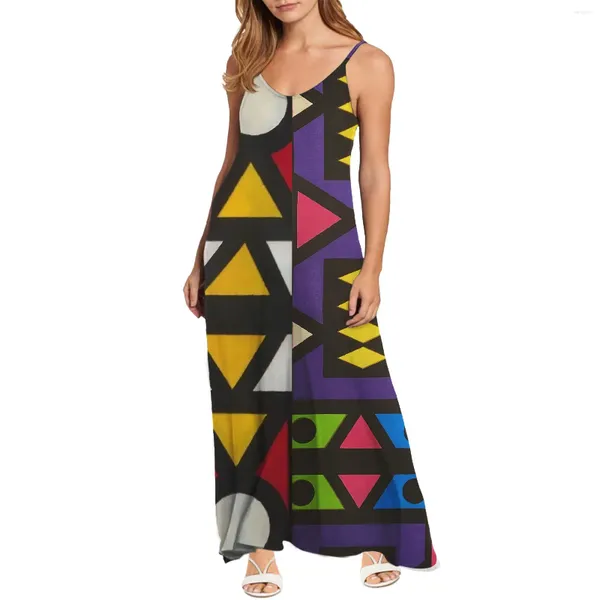 Lässige Kleider Noisydesigns Frauen ärmellose V-Ausschnitt weiche Maxi 4xl Geometrie Drucke Damen Summer Sling Long Kleid Robe Femme