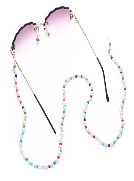 Moda Women Glasses Cadeia White Pearl Colorful Fisos de miçangas de corpulento Anti -óculos de sol Slip Strap Spectacles Cord Acessórios1548888