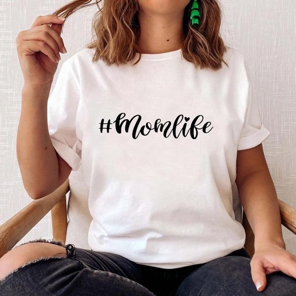 Camiseta feminina camisetas de algodão Momlife T-shirt Funny Mom Life Maternidade Tshirt