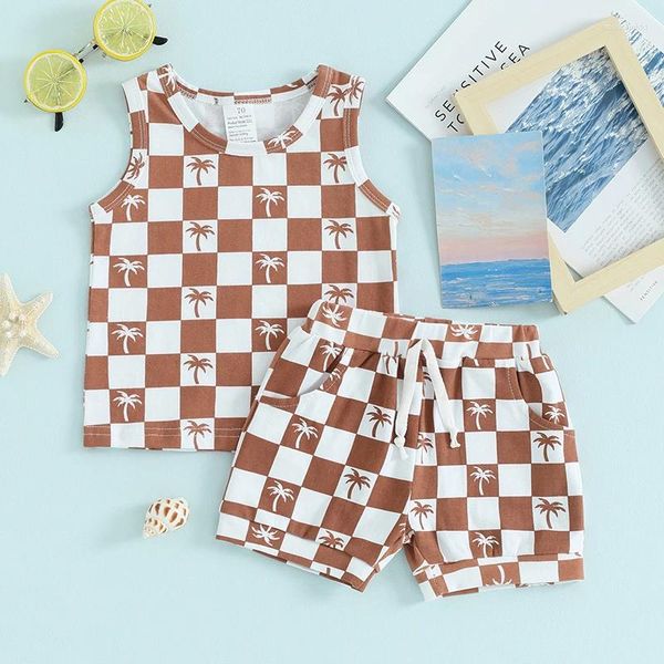 Set di abbigliamento per bambini per bambini abiti estivi abiti estivi tropicali a scacchiera canottiere e cortometraggi cowind cowins casual outfit casual