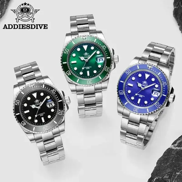 Armbanduhr Addiesdive Business Freizeit rostfreie Stahlwache in Europa Amerika Automatische mechanische Uhren Verschiedene Farben Tauchen