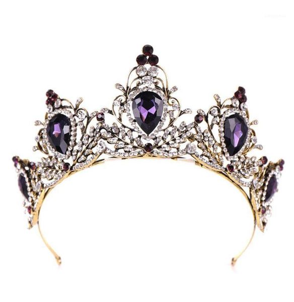 Clip per capelli Barrettes Purple Vintage Crown Bride Wedding Bridal Tiara Head Abbollo cerchio Rhinestone Pietra di lusso Gioielli Gioielli Glow F5000150