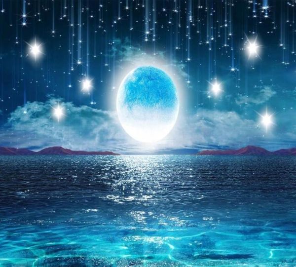 Murais de parede 3d papel de parede Bright Moon Beautiful Night Sky Starry Moon Landscape Room Wall1396741