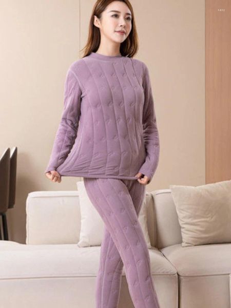Zweiteilige Hosen der Frauen Winter Wärme Unterwäsche für Frauen setzt langhülsen warm, massives, lässiges, doppeltes, doppeltes Fadered Top mit dickem Ski