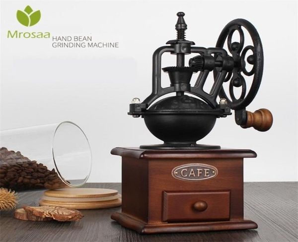 MROSAA MANUAL DE CAFELHO MANUAL DE CAFELHO ANTIGO FERRO CASCO Salt Grind Hand Crank Coffee Beans Spice Nut Seed Mill com configurações de moagem T6917042