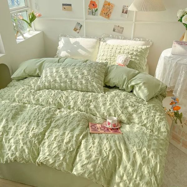 Schlafzimmer Sets Bettwäsche Set Queen -Size -Bettlaken Set Quilt Cover Schulmädchen gewaschene Baumwollblatt Bettwäsche Sets Mädchen 240416