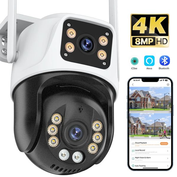 Câmera de câmera 4K 4K PTZ IP Câmera Wi -Fi Outdoor HD 4MP H.265 Segurança de vigilância sem fio CCTV 4MP Rastreando P2P onVif ICSEE 240430