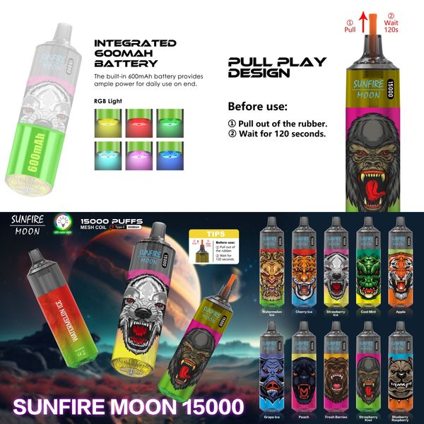 Sunfire Moon 15000 Puffs Einwegvolf 20ml vorgefüllt 600mAh E Zigarettengerät Optional 0mg 20 mg 30 mg 50 mg Großhandel I Vape Deutschland Thailand Marokko billige Dampf