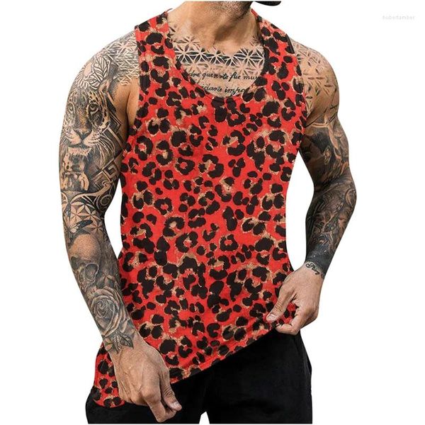 Tanques masculinos tops 2024 moda sem mangas de verão estilo top 3d estampestimado leopardo lixo solto coletor de campanha casual masculino casual