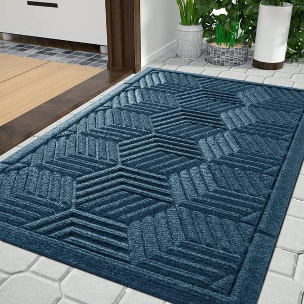 Tappeti tappeti esterno per interno tappetino da pavimento durevole in gomma naturale non slip resist Assorbimento di acqua sporco facile facile da 36x24 pollici blu blu