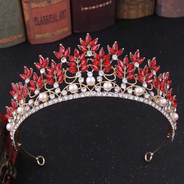 Tiaras barock modische rot blau rosa weiße kristall krone krone stirnbandbraut diaadem krone für Frauen Hochzeit Haarschmuck