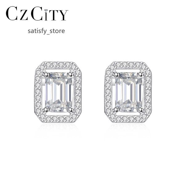 CzCity Earring Gioielli Bridal Designer Luxury Woman Diamond Silver Square Stud 925 Sterling Orening Moissanite