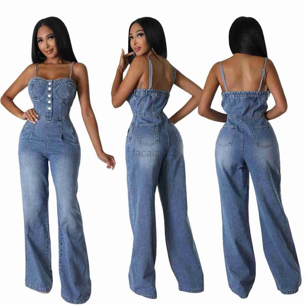 Mumins femininos Romphers Designer Calças 6012 Plataforma feminina Casual Sexy Selas de ombro de jeans calças largas de calças largas