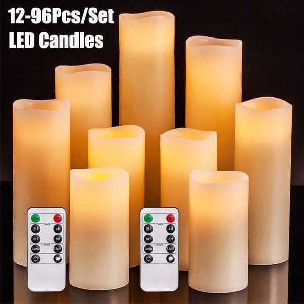 12-96pcs/set di candele senza fiamma candele LED a batteria a batteria con ciclo di telecomando 24 ore Timer per decorazione per partito 240416