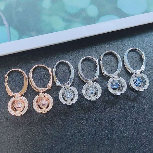 Küpe Swarovski Tasarımcı Kadınlar Orijinal Kalite Lüks Moda Dinamik Atlama Kalp Yuvarlak Elmas Küpeler Köpüklü Kalp Yuvarlak Tek Elmas Küpeler