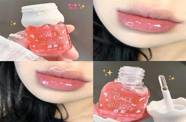 Lip Gloss cace leite fofo frasco de lipglel odiper hidratante pêssego pêssego com glitter com duração mais duradoura7778993