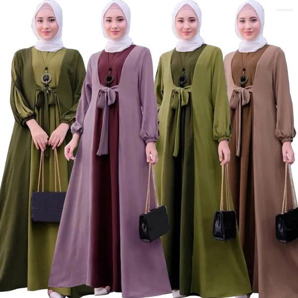 Ethnische Kleidung muslimische Frauen Abaya Schnürung lang Maxi Kleid Truthahn Arabisch Kaftan Dubai Islamic Eid Ramadan Party Kleid Femme Kleider Vestido