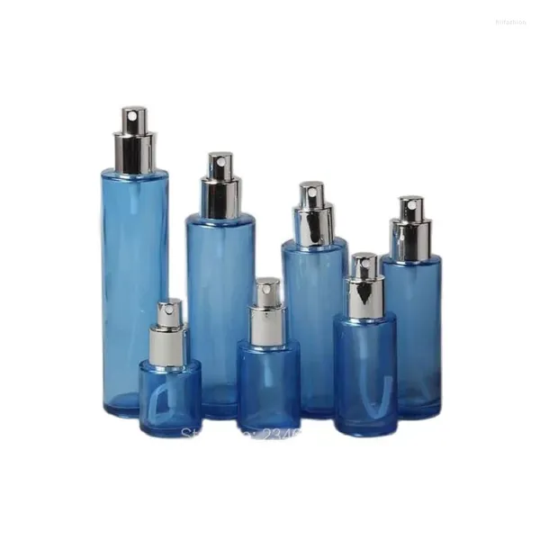 Garrafas de armazenamento 10pcs/lote superior arcílico codos de creme de jarros azuis vidro de loção vazia garrafa líquido spray de frasco