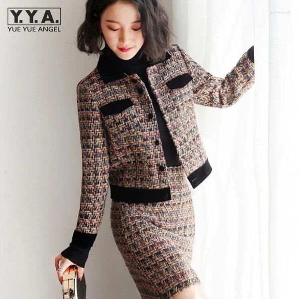 Abiti da lavoro Office Ladies Slimt fit Tweed Shorst Set Women Autunno Single Single Twill Coat Wrap Mini Gonna a due pezzi Set di abiti