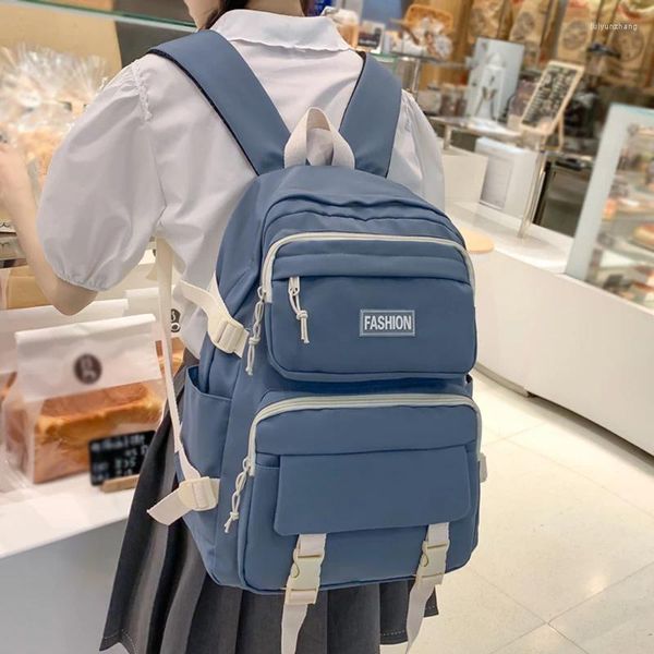 Backpack Fashion Waterproof Girls BookBag Book Shoolbag ad alta capacità Women Rucksack Borse College Laptop Black Mochila