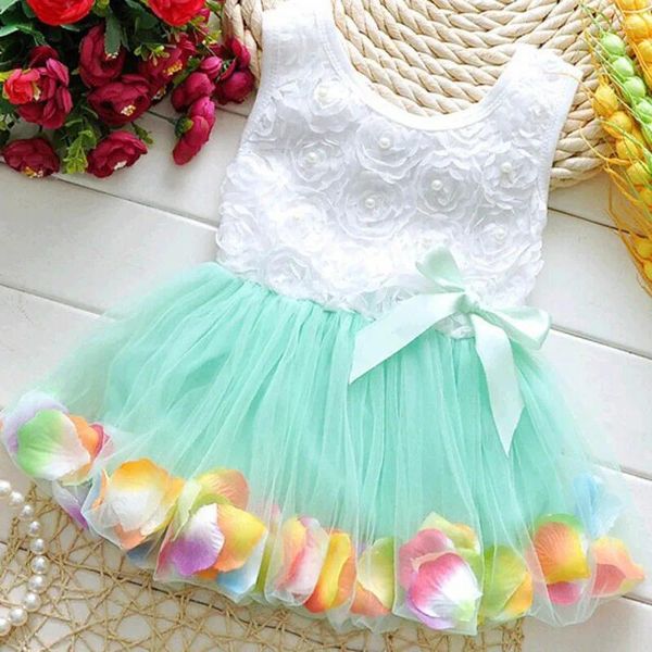 Vestidos de menina crianças vestido casual sem mangas para criança meninas meninas princesas vestidos festa de aniversário renda arco pérola flor fofa roupas