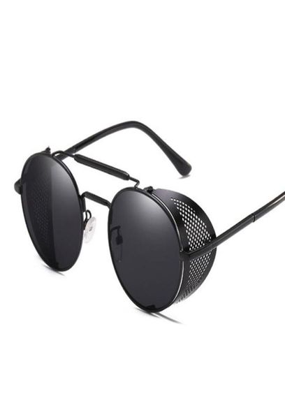 Luxuryretro Steampunk Güneş Gözlüğü Gözlüğü Yuvarlak Tasarımcı Steam Punk Metal Kalkanlar Güneş Gözlüğü Erkek Kadın UV400 Gafas De Sol7688265