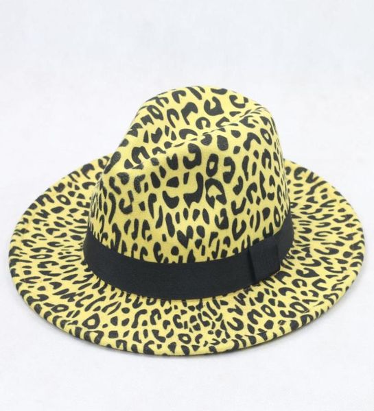 Fauxe Wool Leopard Fedora Hats для женщин мужской вечеринка фестиваль фестиваль Feel Jazz Hat Wide Brim Panama Goth Top Vintage Wedding Hat1906029