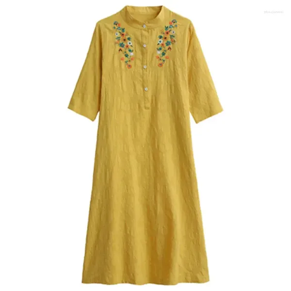 Vestidos de festa Bordado Stand Robe Femme Fashion Folk Indie Loose Cotton Linen Dress Women Vestidos Verano 2024 Vintage