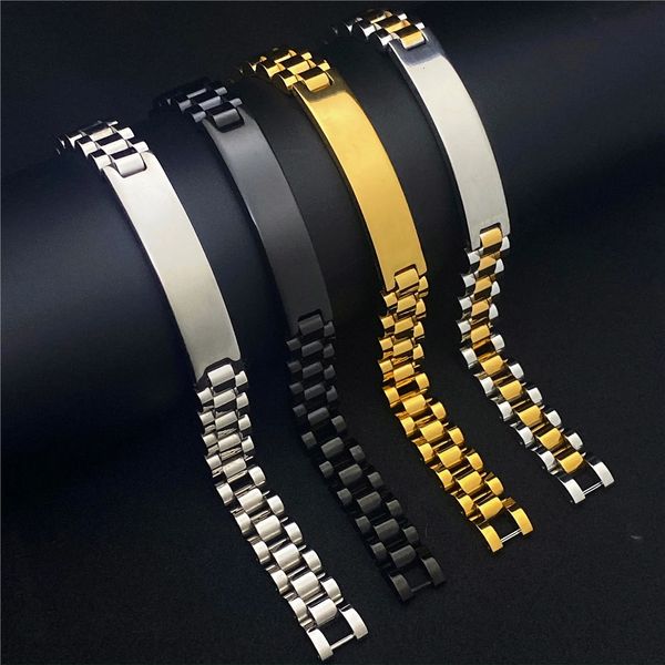 Personalisierte gravierte Name Armband Männer benutzerdefinierte Buchstaben ID Armbänder Gold Edelstahlverbindungskette Mann Schmuck 240417