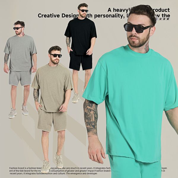 Designer clássico camiseta masculina shorts trajes de traje de alta qualidade preto cor cinza cor cinza verão moda de algodão de algodão tampo de manga curta