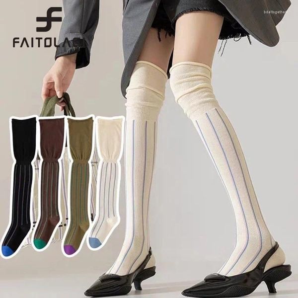 Donne calzini coreani Slimi di gamba dimagrante Strisce verticali sciolte calzini lunghi harajuku contrastanti a colore polpaccio ragazza calza