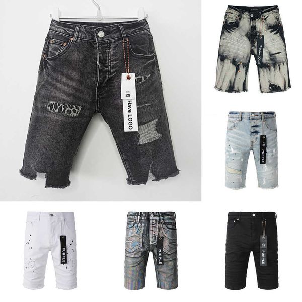 Mor kot pantolon erkek tasarımcı şort yaz mor marka denim kısa pantolonlar yüksek sokak Amerikan artı beden hip hop raglan erkek şort