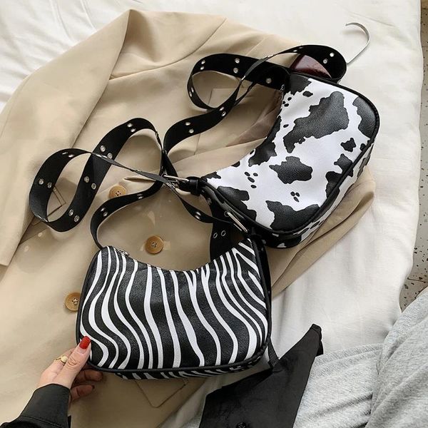 Bag Vintage Design Women Schulter Messengerinnen weibliche Crossbody -Taschen Mode Kuh Zebra Druck Handtiere Totes Totes Totes