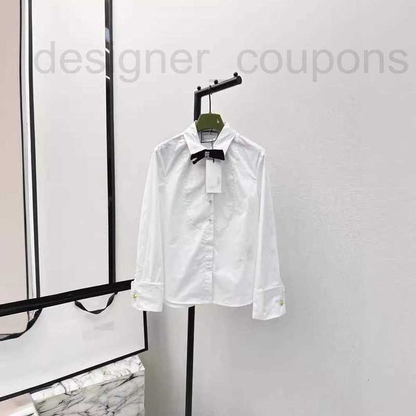 Bloups feminina camisas de designer estilo court menina jovem temperamento contrastante Camisa de mangas compridas com lapela com lapela e camisa branca de peito e branco