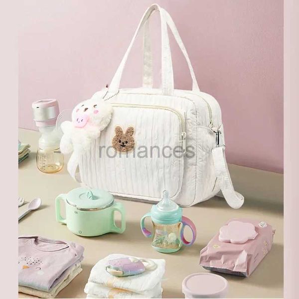 Bolsas de fraldas Organizador de bebê Bolsa de maternidade portátil desenho animado fofo multifuncional de grande capacidade Nylon Mom Travel Tote com Pingente D240430