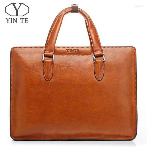 Bolsas noturnas Yinte Genuine Leather Men's Brethercase Famosa bolsa de luxo portfólio de escritórios de trabalho de negócios T8359-4