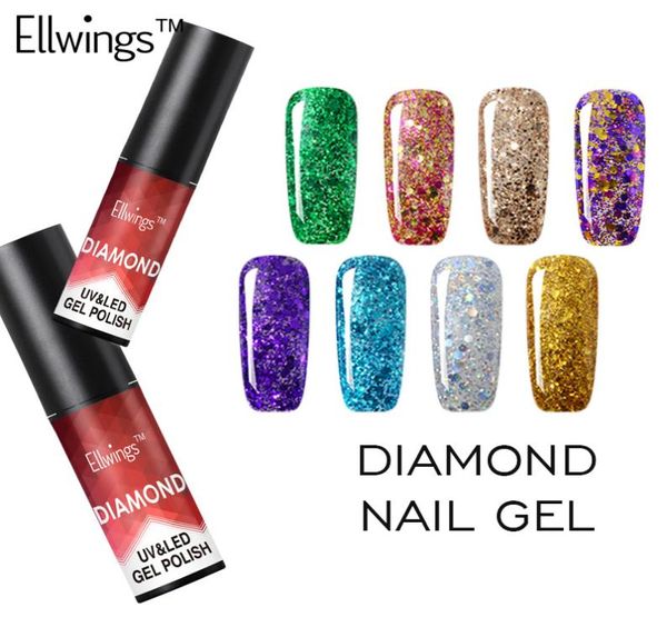 Ellwings Diamond Glitter UV -гель -лак замочите на стике для ногтей с маникюрным лаком для ногтя.