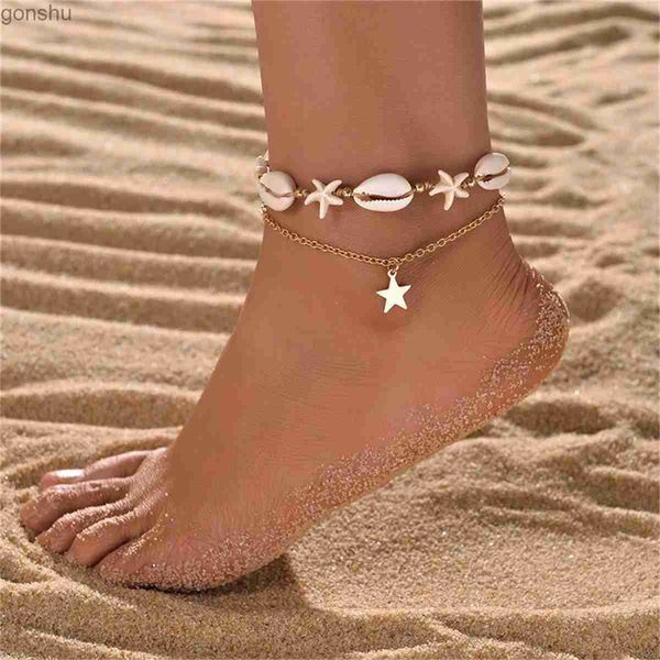 Tornozeleiras colares boêmios colar de estrela do mar Bohemian feminino praia de verão descalço acrílico arco -íris jóias de bracelete de contas wx