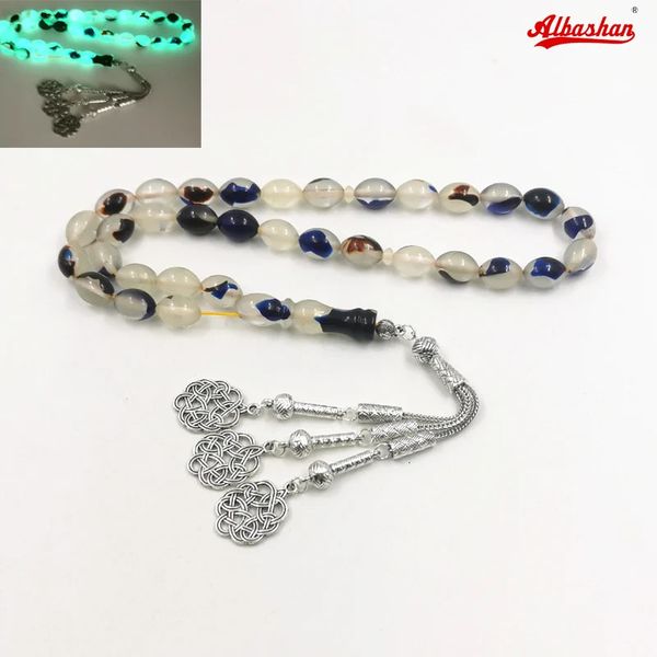 Tasbih blu luminoso resina luminosa rosario musulmano perle misbaha eid dono islamico masbaha gioielli turchi 33 perle di preghiera braccialetto 240415