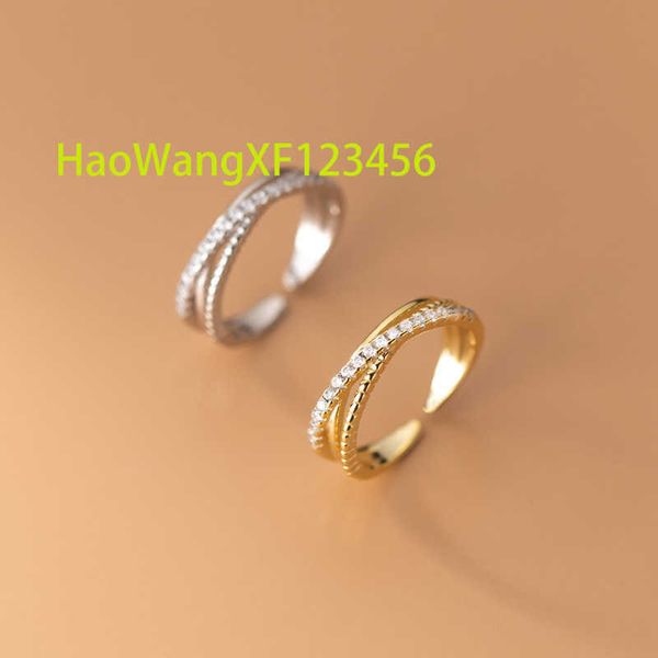 Модные украшения 925 серебряные кольца стерлингов Три слоя кросс -алмазного циркона Золото с золотыми открытыми кольцами для женщин