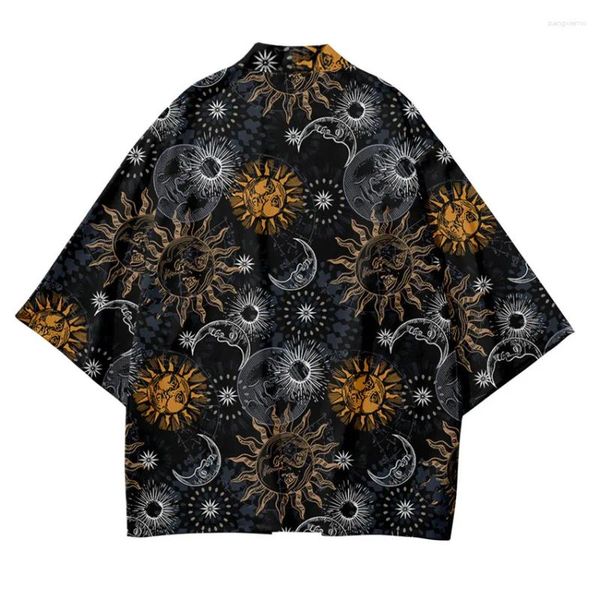 Roupas étnicas japonesas quimono kimono sun moon padrão casual jaqueta fina solteira cardigan asiático