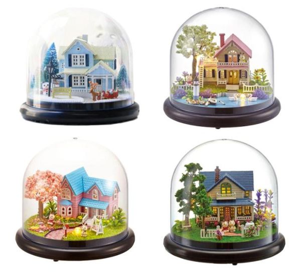 DIY Assemble Crystal Ball Doll House Romantic Miniature Dollhouse com LED Light Birthday Gift Craft5993690