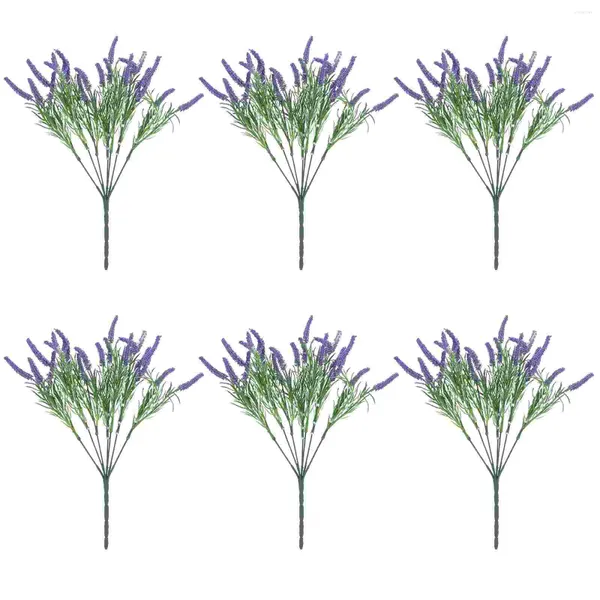 Flores decorativas 6 PCs lavanda artificial DIY Plantas de decoração falsa Mesa Central Pieces Simulação de casamento ao ar livre elegante