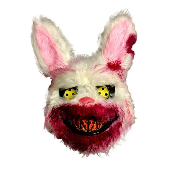 Halloween Carnival Capacear Props Rabbit Cosplay Mask Horror Masquerade Party Party Scary Cabeça Captação de Role Costume Blood Bunny 240430