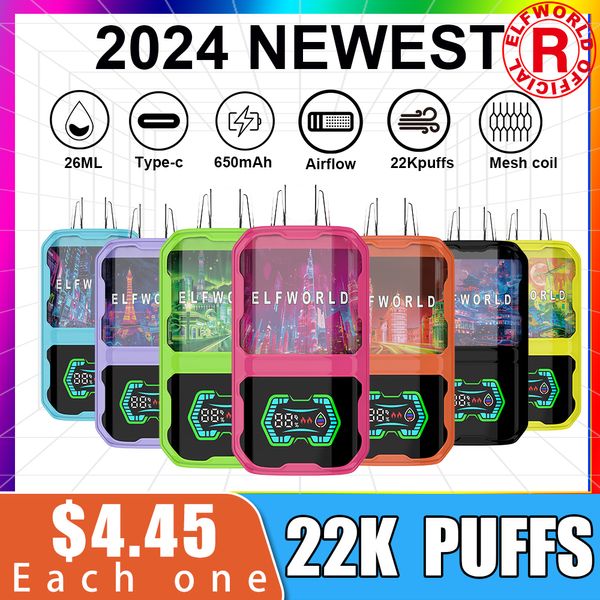 Orijinal Elfworld 12000 Puf Puf Tek Kullanımlık E Sigaralar 0.8ohm Mesh Bobin 26ml Pod Pil Şarj Edilebilir Elektronik CIGS Puff 9k 0% 2% 3% 5% 5 LED Ekran Vape Kalem Kiti 16 Tatlar