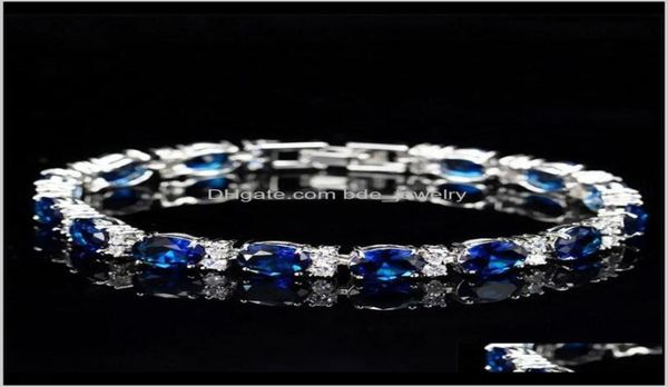 Bracelets Jewelryvictoria Luxury Jewelry Brand 925 Sterling Sier Oval Corte azul Sapphire CZ Diamond Ruby Women Wedding Bracelet para 9213073