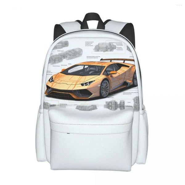 Mochilas Noble Sports Desenhos de carros femininos Mochilas de ciclismo de poliéster Sacos de ensino médio engraçados